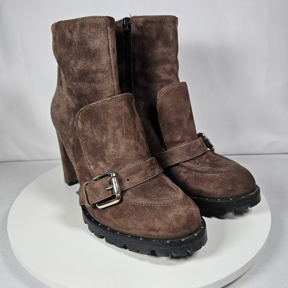 Giardini Brown Suede Ankle Boots Buckle Detail Lug Sole Heel Size 37 Size‎ 7